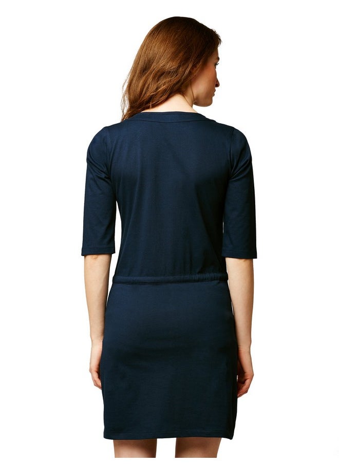 Miss Chase - Miss Chase Women's Round Neck 3/4 Sleeves Solid Mini Shift Dress with Zip Closure | 2 Colors(MCSS18D11-25-71-04, Navy Blue, Medium) - Image 1