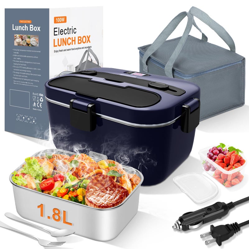 DUPASU Electric Lunch Box Food Warmer: 100W Heated Lunch Box for Adults, 1.8L Portable Fast Heating Lunchbox Food Heater for Car, Truck, Work, Travel, Lonchera Elctrica Porttil 12/24V/110-230V - Image 1