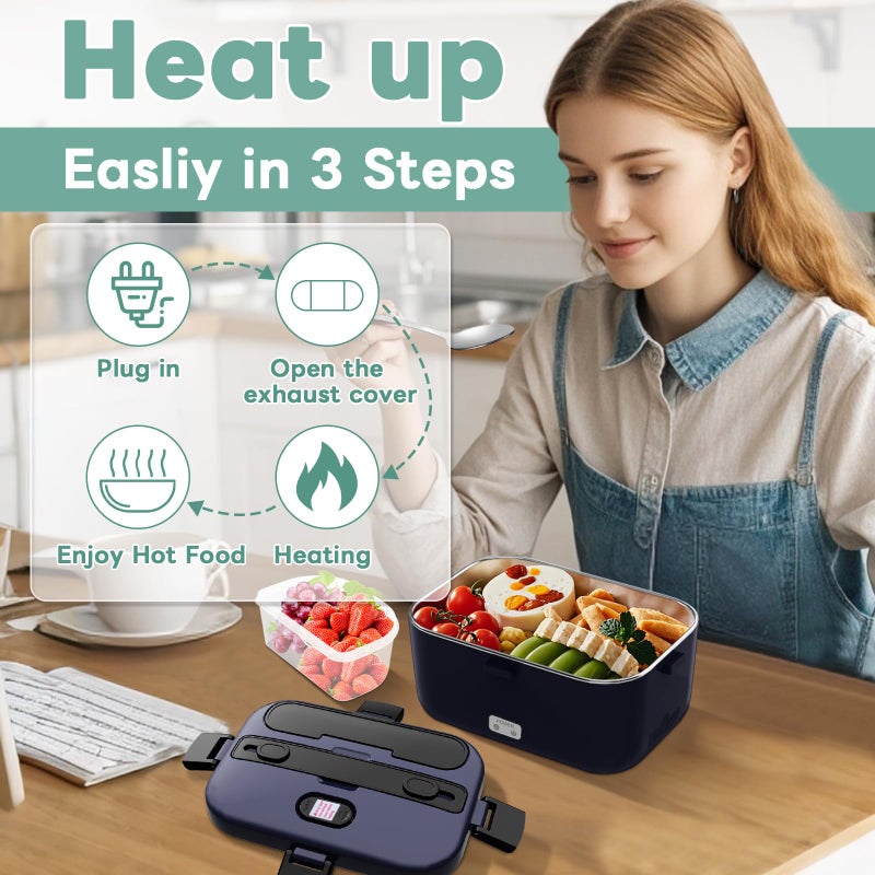DUPASU Electric Lunch Box Food Warmer: 100W Heated Lunch Box for Adults, 1.8L Portable Fast Heating Lunchbox Food Heater for Car, Truck, Work, Travel, Lonchera Elctrica Porttil 12/24V/110-230V - Image 3