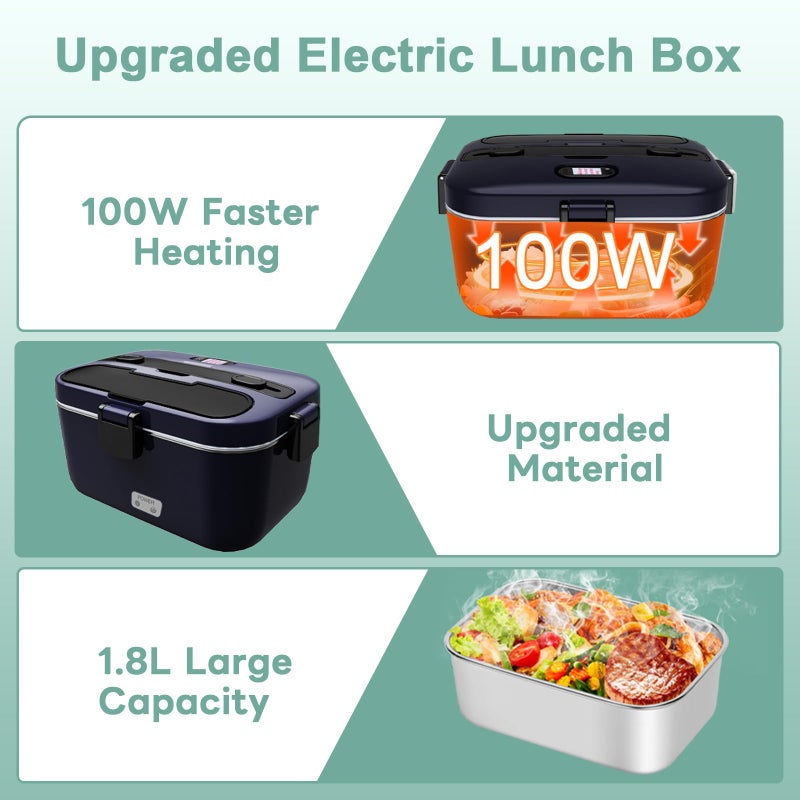 DUPASU Electric Lunch Box Food Warmer: 100W Heated Lunch Box for Adults, 1.8L Portable Fast Heating Lunchbox Food Heater for Car, Truck, Work, Travel, Lonchera Elctrica Porttil 12/24V/110-230V - Image 5