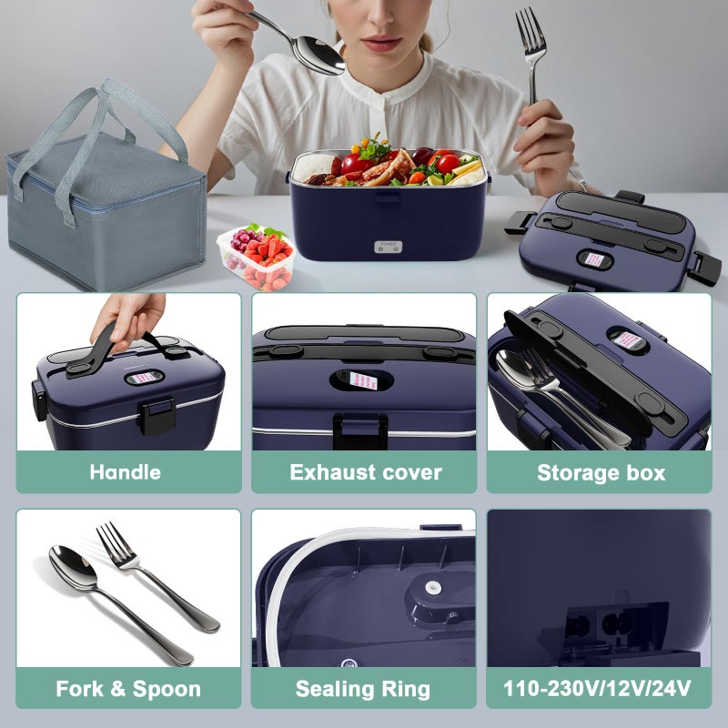 DUPASU Electric Lunch Box Food Warmer: 100W Heated Lunch Box for Adults, 1.8L Portable Fast Heating Lunchbox Food Heater for Car, Truck, Work, Travel, Lonchera Elctrica Porttil 12/24V/110-230V - Image 4