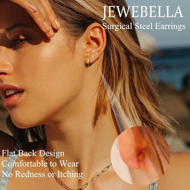 erorex Hypoallergenic Surgical Steel Earrings for Sensitive Ears, 14K Gold Flat Back Studs and Small Stainless Steel Screw Back Hoops, Comfortable for Sensitive Ears, Ideal for Multiple Piercings, Unisex - Image 4