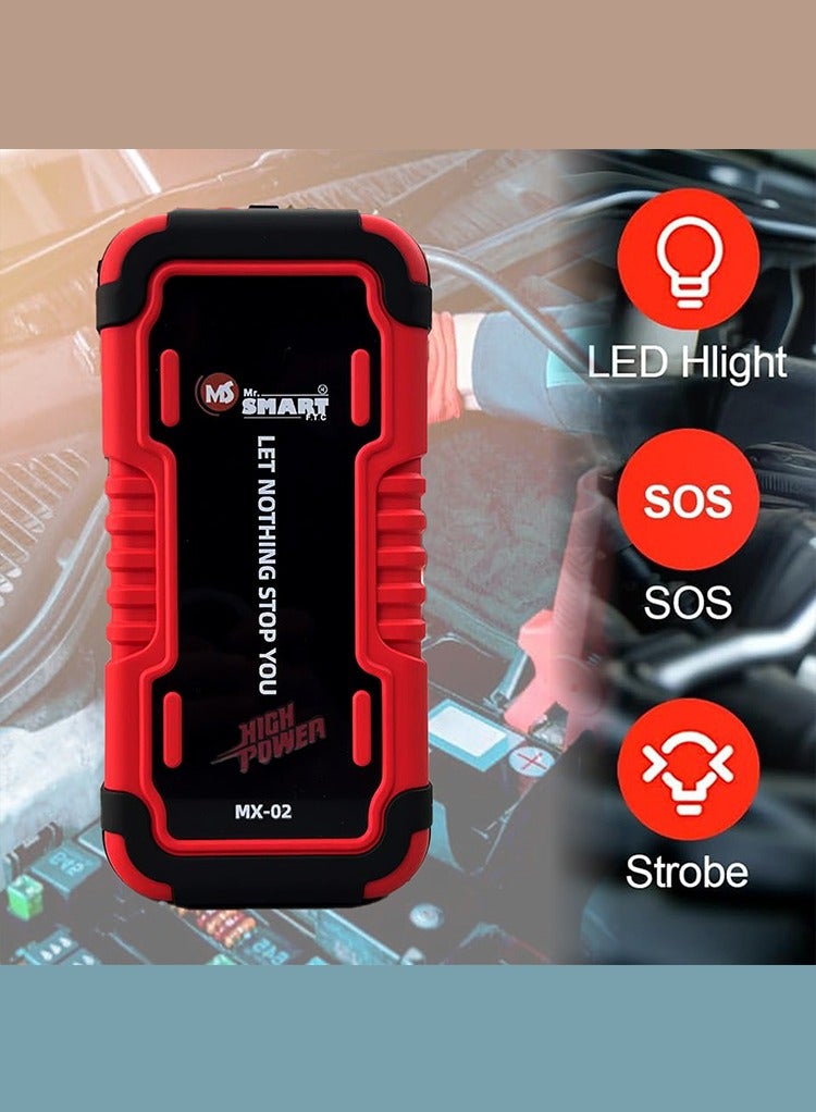MR.SMART Mr Smart MX-02 Car Jump Starter, 12V 8000mAh, 3-in-1 Power Bank with LED Light, Red and Black - Image 3