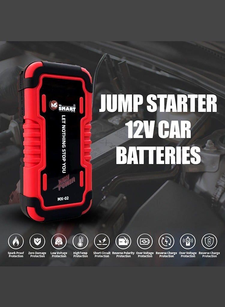 MR.SMART Mr Smart MX-02 Car Jump Starter, 12V 8000mAh, 3-in-1 Power Bank with LED Light, Red and Black - Image 2
