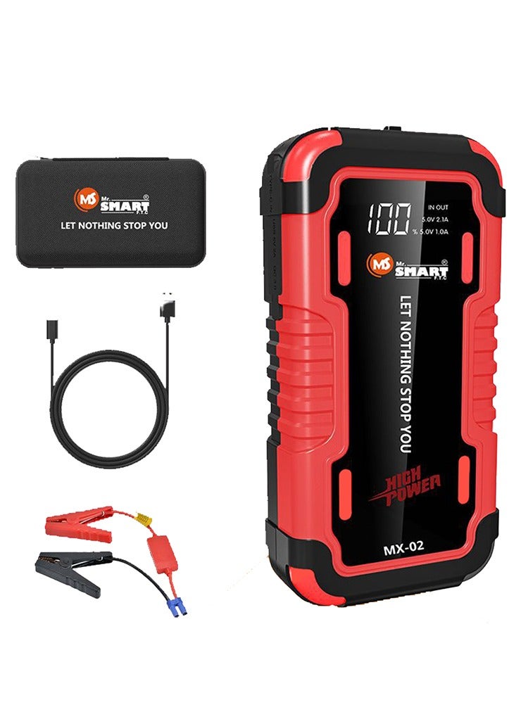 MR.SMART Mr Smart MX-02 Car Jump Starter, 12V 8000mAh, 3-in-1 Power Bank with LED Light, Red and Black - Image 1