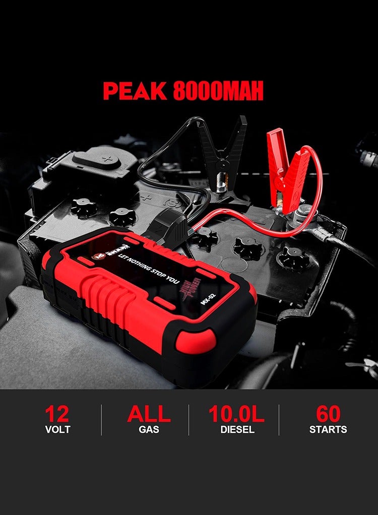 MR.SMART Mr Smart MX-02 Car Jump Starter, 12V 8000mAh, 3-in-1 Power Bank with LED Light, Red and Black - Image 4