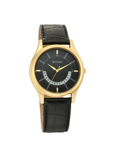 Men's Analog Round Shape Leather Wrist Watch - 1713YL01 - 47.4 Mm