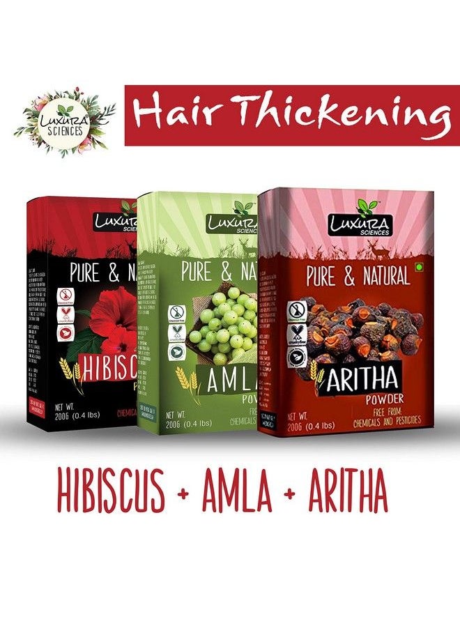Luxura Sciences Natural Hair Care Set 200 Grams*3 (Hair Thickening Set (Hibiscus + Amla + Aritha))  - Image 3