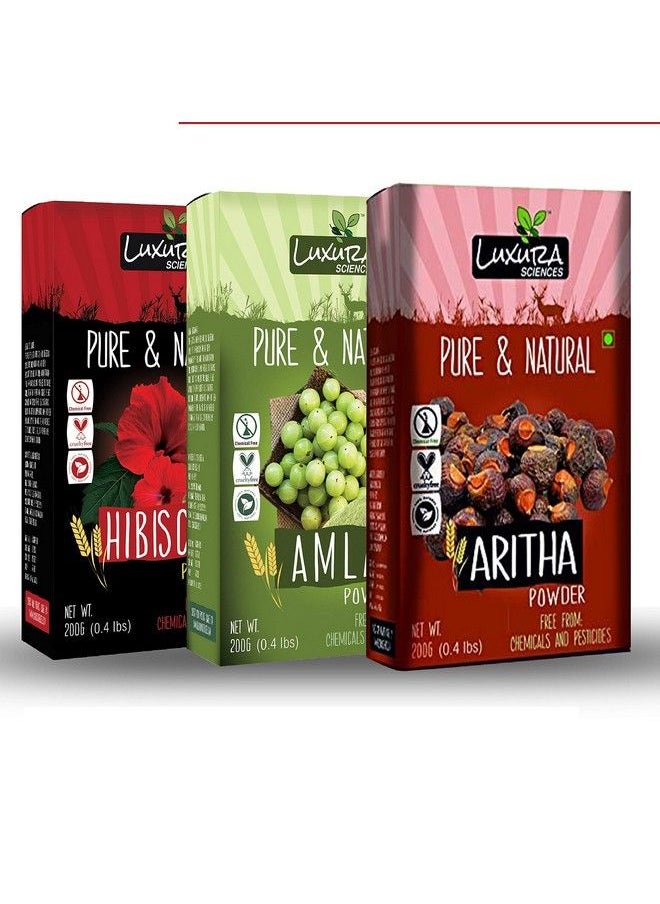 Luxura Sciences Natural Hair Care Set 200 Grams*3 (Hair Thickening Set (Hibiscus + Amla + Aritha))  - Image 2