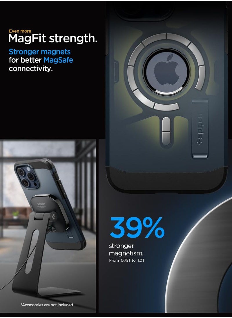 Spigen - Tough Armor MagFit for iPhone 15 Pro Case Cover with MagSafe - Metal Slate - Image 1