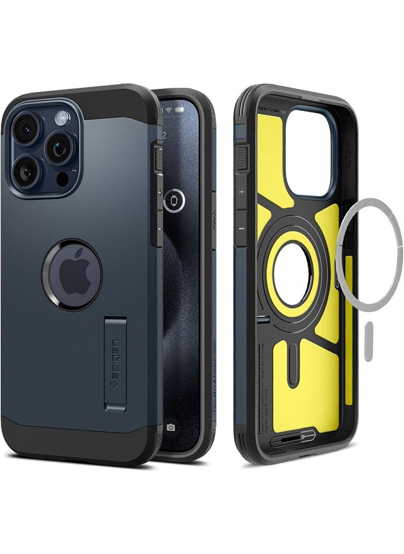 Spigen - Tough Armor MagFit for iPhone 15 Pro Case Cover with MagSafe - Metal Slate - Image 1