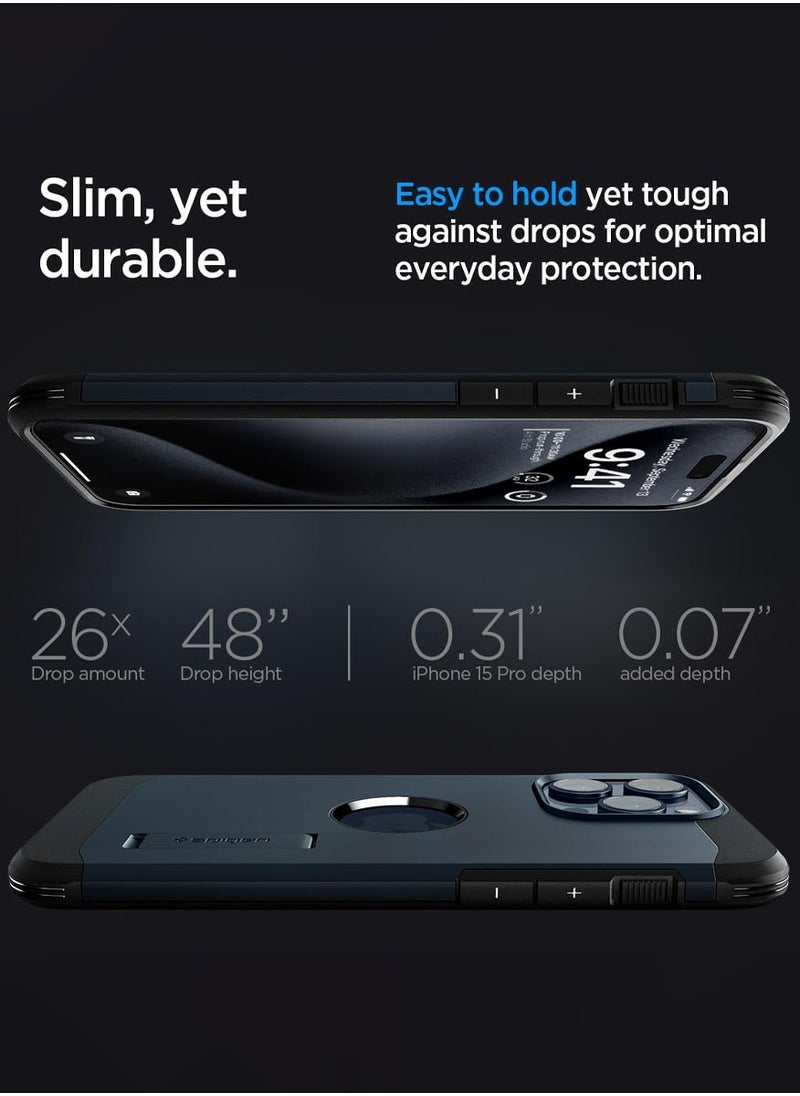 Spigen - Tough Armor MagFit for iPhone 15 Pro Case Cover with MagSafe - Metal Slate - Image 1