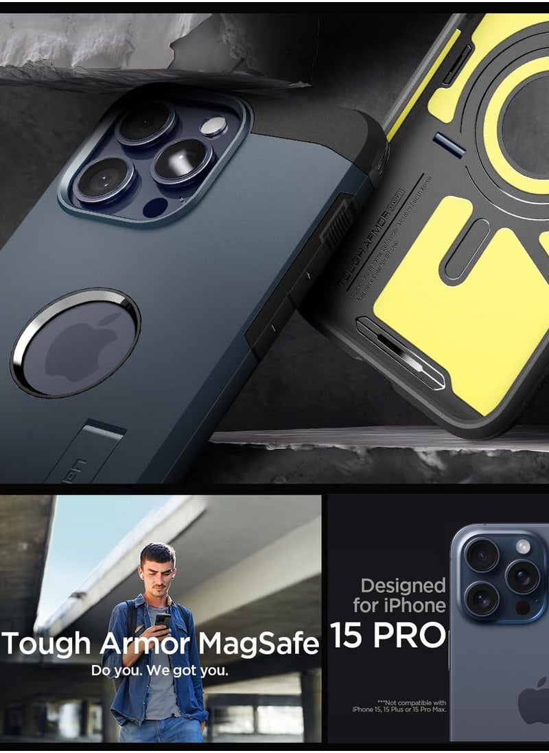 Spigen - Tough Armor MagFit for iPhone 15 Pro Case Cover with MagSafe - Metal Slate - Image 1