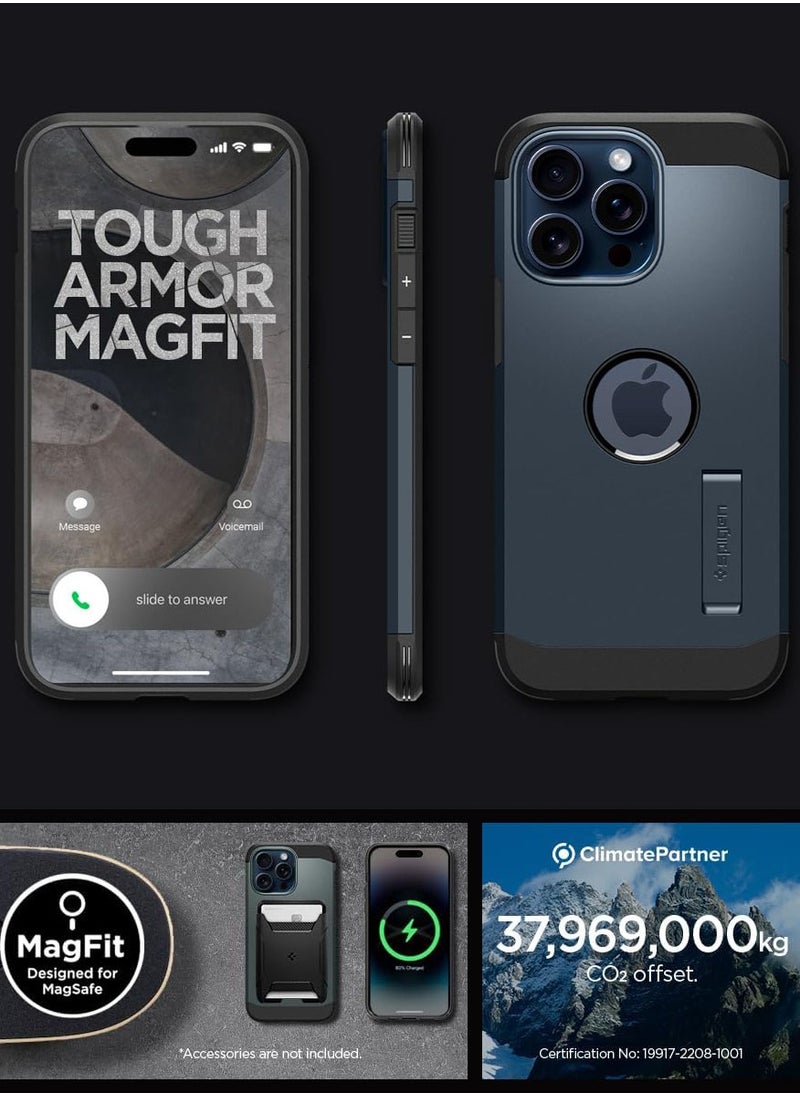 Spigen - Tough Armor MagFit for iPhone 15 Pro Case Cover with MagSafe - Metal Slate - Image 1