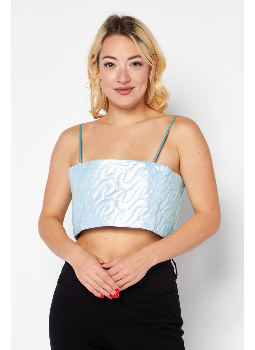 Annorlunda - Women Square Neck Sleeveless Quilted Top, Light Blue - Image 1