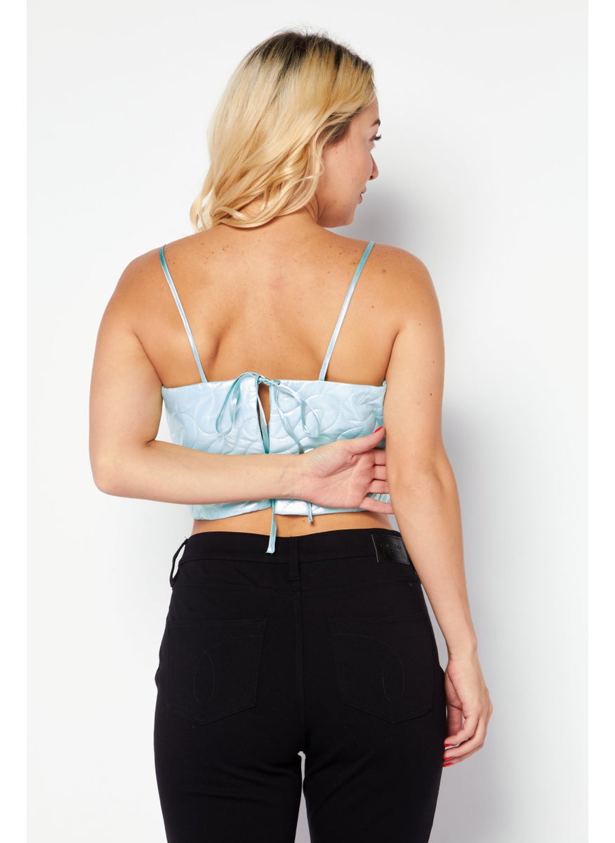 Annorlunda - Women Square Neck Sleeveless Quilted Top, Light Blue - Image 1