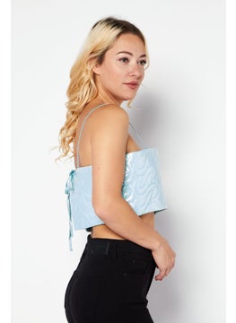 Annorlunda Women Square Neck Sleeveless Quilted Top, Light Blue  - Image 3