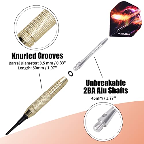 WIN.MAX سهام دارت برأس بلاستيكي - مجموعة سهام ناعمة - 12 قطعة 18 جرام مع 100 رأس دارت إضافي و 12 جناح وحماة جناح ومفتاح للوحة دارت إلكترونية - Image 3