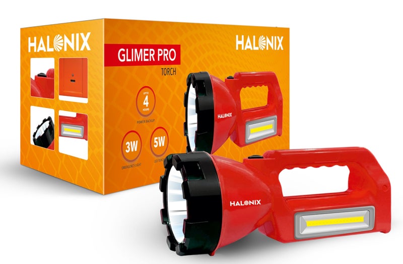Halonix Glimmer Rechargeable Emergency LED Torch | Type-C USB Charging | 1200mAh Lithium-Ion Battery | Up to 6 Hours Backup | Dual Light Mode | Emergency Light cum Torch for Home, Travel & Outdoor Use - Image 3