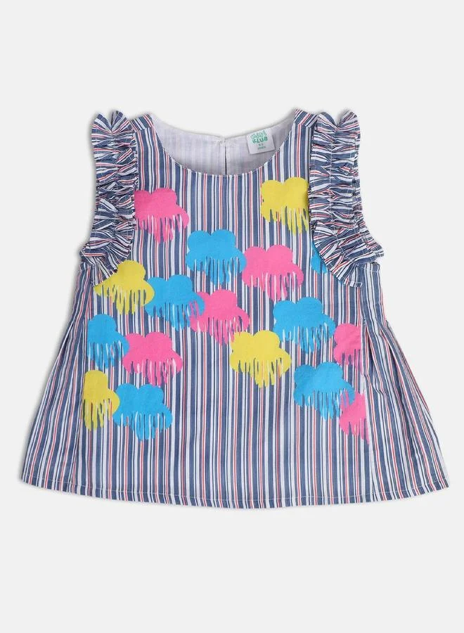 MINIKLUB Girls Striped Ruffle Sleeve Cotton Top
