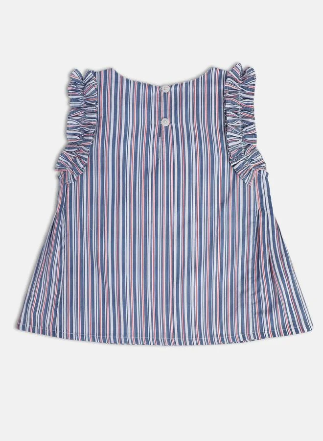 MINIKLUB Girls Striped Ruffle Sleeve Cotton Top