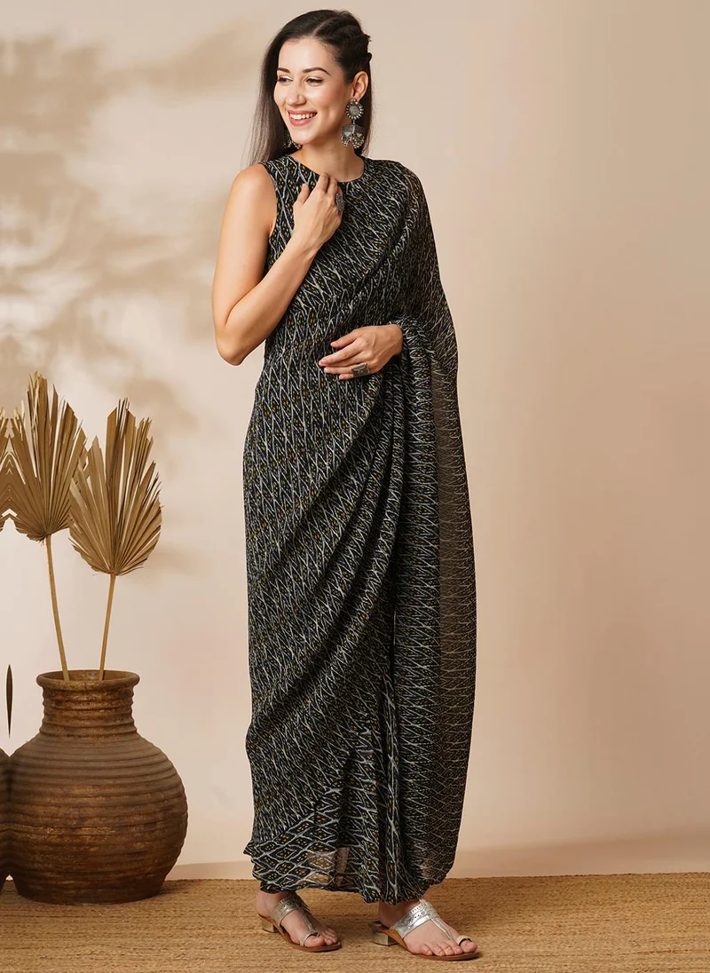 globus Globus Women Poly Georgette Ready To Wear Ikat Saree