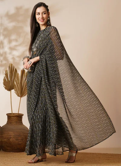 globus Globus Women Poly Georgette Ready To Wear Ikat Saree