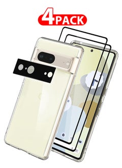 CATANES 4 Packs For Google Pixel 7 TPU Case and 2 Screen Protectors and Camera Lens Protector Clear Anti-Yellowing Transparent Shockproof Protective Phone Case Scratch Resistant Cover  - Image 1