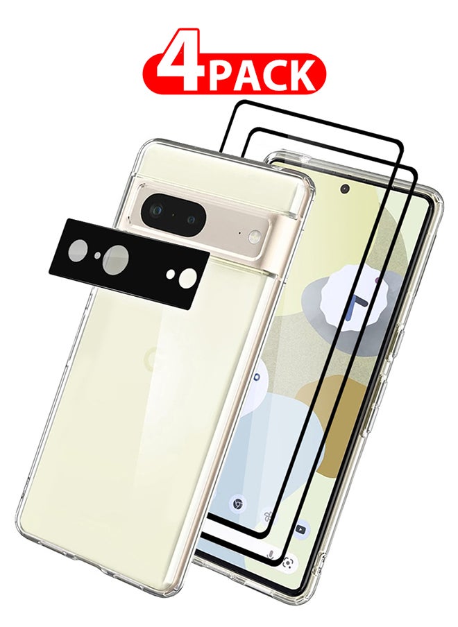 CATANES 4 Packs For Google Pixel 7 TPU Case and 2 Screen Protectors and Camera Lens Protector Clear Anti-Yellowing Transparent Shockproof Protective Phone Case Scratch Resistant Cover  - Image 1