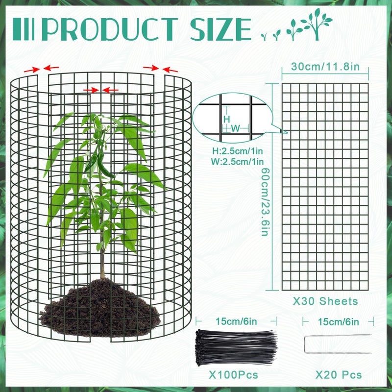 UJG 10 Packs 24"x 12" Large Wire Plant Protectors Wire Plant Cages Mesh Plant Cage Chicken Wire Cloche with Ground Stakes and Nylon Ties Protect Plants,Garden,Shrubs and Vegetables from Animals-30PCS - Image 2