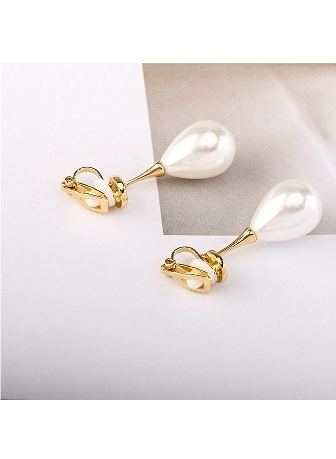 Baroque Imitation Pearl Clip Earrings Gold Plated Non Pierced Clip, Alloy Anti Rust Anti Corrosion Small and Portable Painless Earring, Fashion Simplicity Earring (Gold) - Image 5