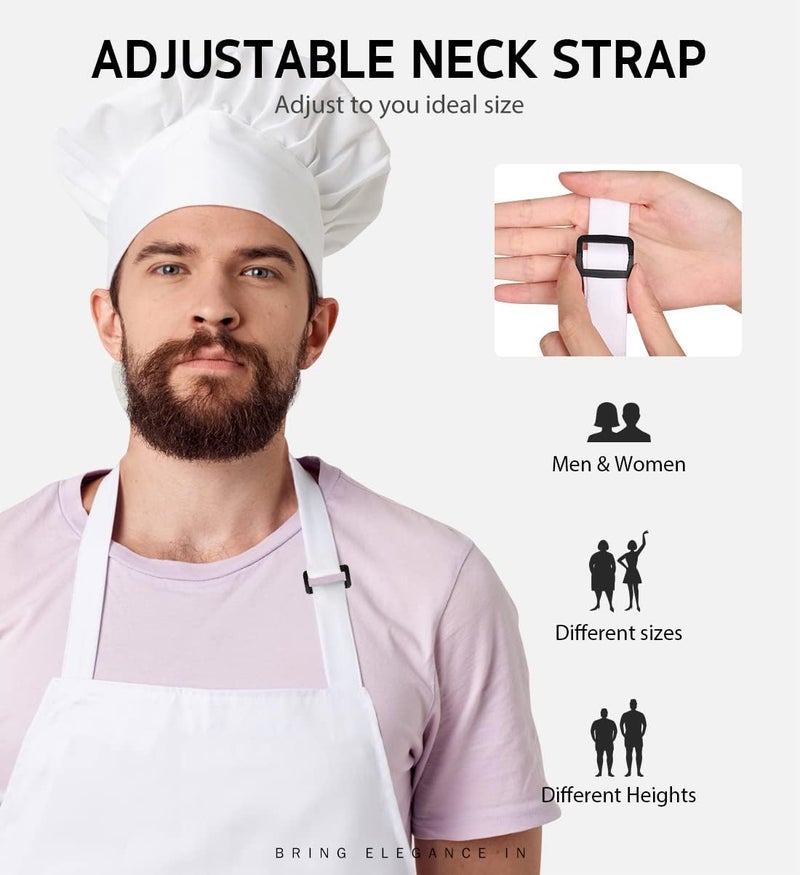 Syntus 2 Pack Adjustable Bib Apron Waterdrop Resistant with 2 Pockets Cooking Kitchen Aprons for BBQ Drawing, Women Men Chef, White - Image 4
