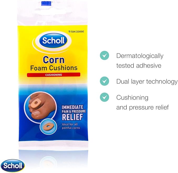 Scholl Corn Foam Cushions 9 Pads Corn Pain and Pressure Relief Pads Comfortable Padding with Adhesive - Image 4