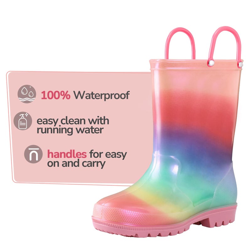 K KomForme Girls Boys Rain Boots Waterproof with Easy on Handles for Toddler/Little Kid/Big Kid - Image 2
