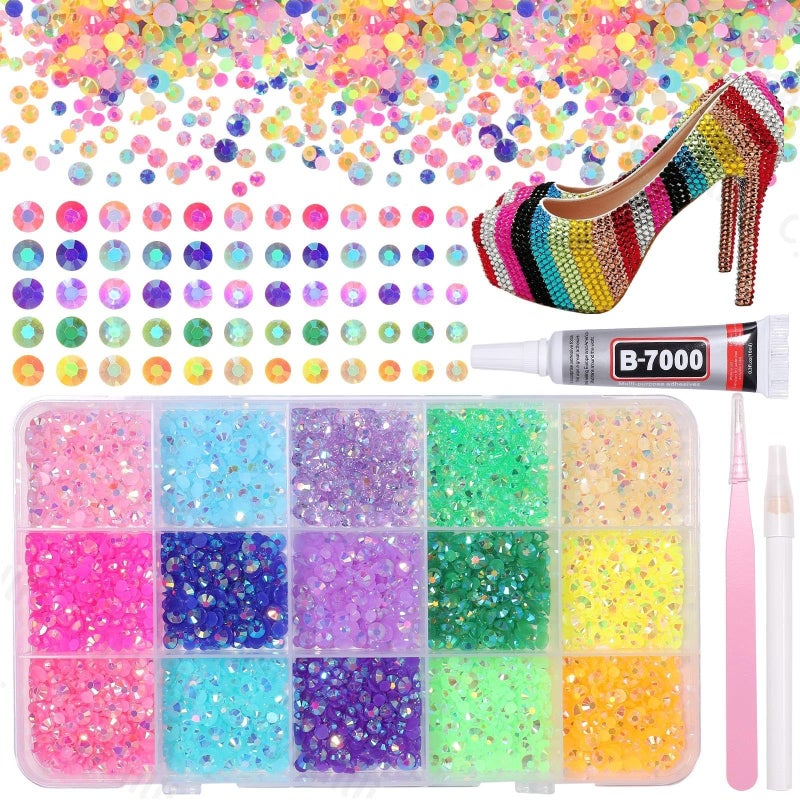 Cynailli 15 Grids Resin Rhinestones for Crafting, Colors Bedazzling Gems Kit, Jelly Resin Rhinestones for Nails Face Eyes Makeup Crafts Tumblers Bottles - Image 1