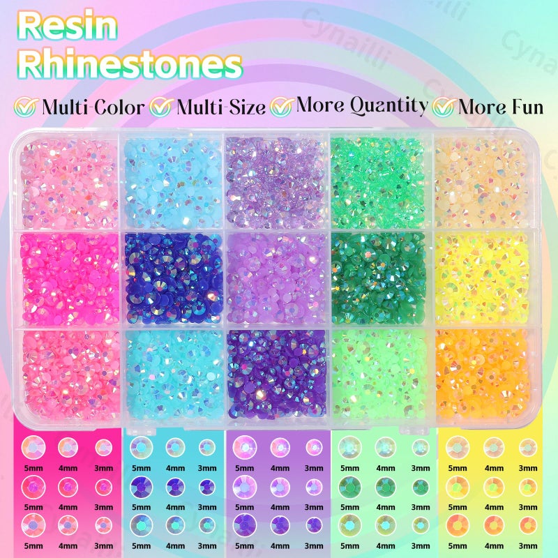 Cynailli 15 Grids Resin Rhinestones for Crafting, Colors Bedazzling Gems Kit, Jelly Resin Rhinestones for Nails Face Eyes Makeup Crafts Tumblers Bottles - Image 2