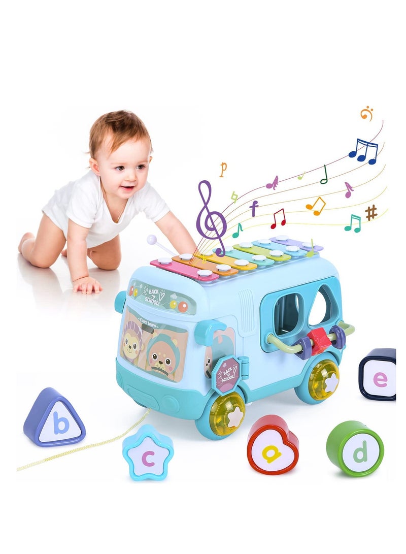 SOLARAE Baby Toys 12 18 Months Baby Musical Toys Toy Bus Includes Xylophone, Shape Sorter, Pull Along Toys for 1 Year Old Boys Early Educational Baby Toys 18 Months Best Gift for Boys Girls - Image 1