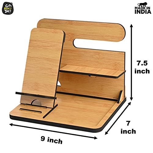 Gift Kya De GKD Wooden Desk Organizer & Docking Station 6 in 1 with Mobile Stand | Table Organizer for Office & Home | Gift for Husband, Brother & valentine gift for boyfriend | Birthday Gift (Bamboo) - Image 4