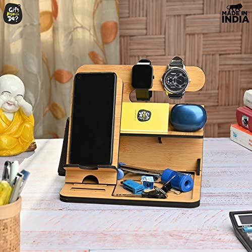 Gift Kya De GKD Wooden Desk Organizer & Docking Station 6 in 1 with Mobile Stand | Table Organizer for Office & Home | Gift for Husband, Brother & valentine gift for boyfriend | Birthday Gift (Bamboo) - Image 5