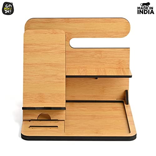 Gift Kya De GKD Wooden Desk Organizer & Docking Station 6 in 1 with Mobile Stand | Table Organizer for Office & Home | Gift for Husband, Brother & valentine gift for boyfriend | Birthday Gift (Bamboo) - Image 3