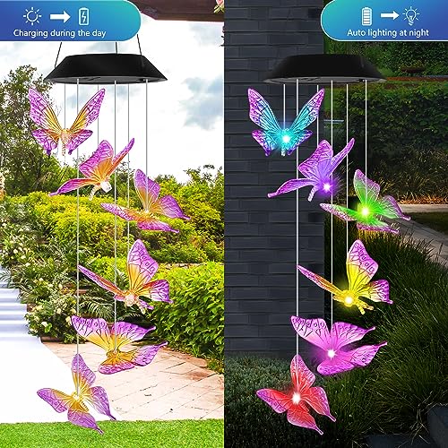 HiSolar Purple Butterfly Solar Wind Chimes Outdoor Color Changing Solar Lights Garden Decor Best Gifts for Mom Decorations Mobile Windchimes Unique Chiristmas Gifts - Image 2