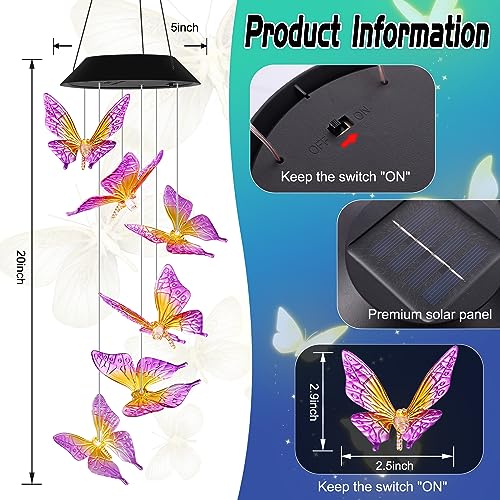 HiSolar Purple Butterfly Solar Wind Chimes Outdoor Color Changing Solar Lights Garden Decor Best Gifts for Mom Decorations Mobile Windchimes Unique Chiristmas Gifts - Image 4