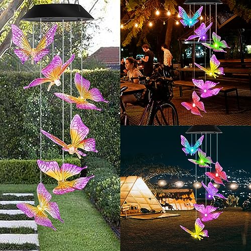 HiSolar Purple Butterfly Solar Wind Chimes Outdoor Color Changing Solar Lights Garden Decor Best Gifts for Mom Decorations Mobile Windchimes Unique Chiristmas Gifts - Image 5