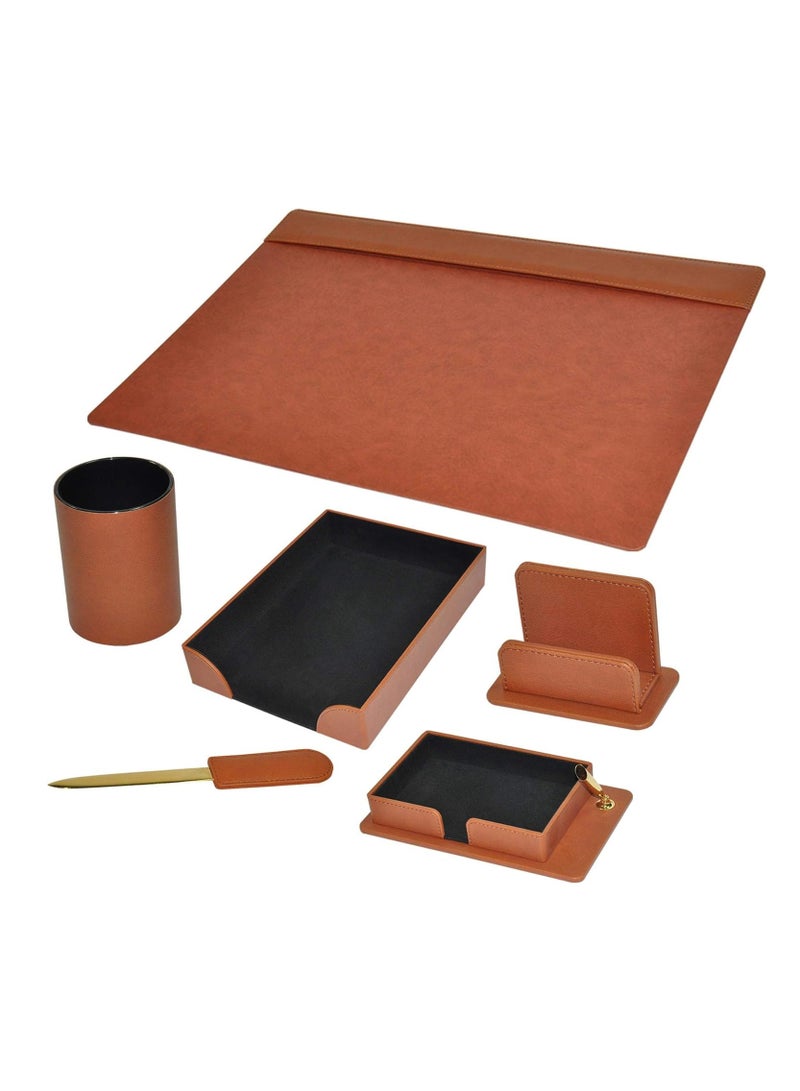 FIS طقم مكتب تنفيذي من 6 قطع من FIS مصنوع من مادة البولي يوريثان الإيطالية، لون بني - FSDS181BR - Image 1