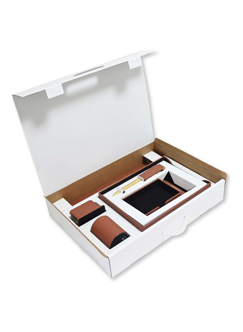 FIS طقم مكتب تنفيذي من 6 قطع من FIS مصنوع من مادة البولي يوريثان الإيطالية، لون بني - FSDS181BR - Image 3