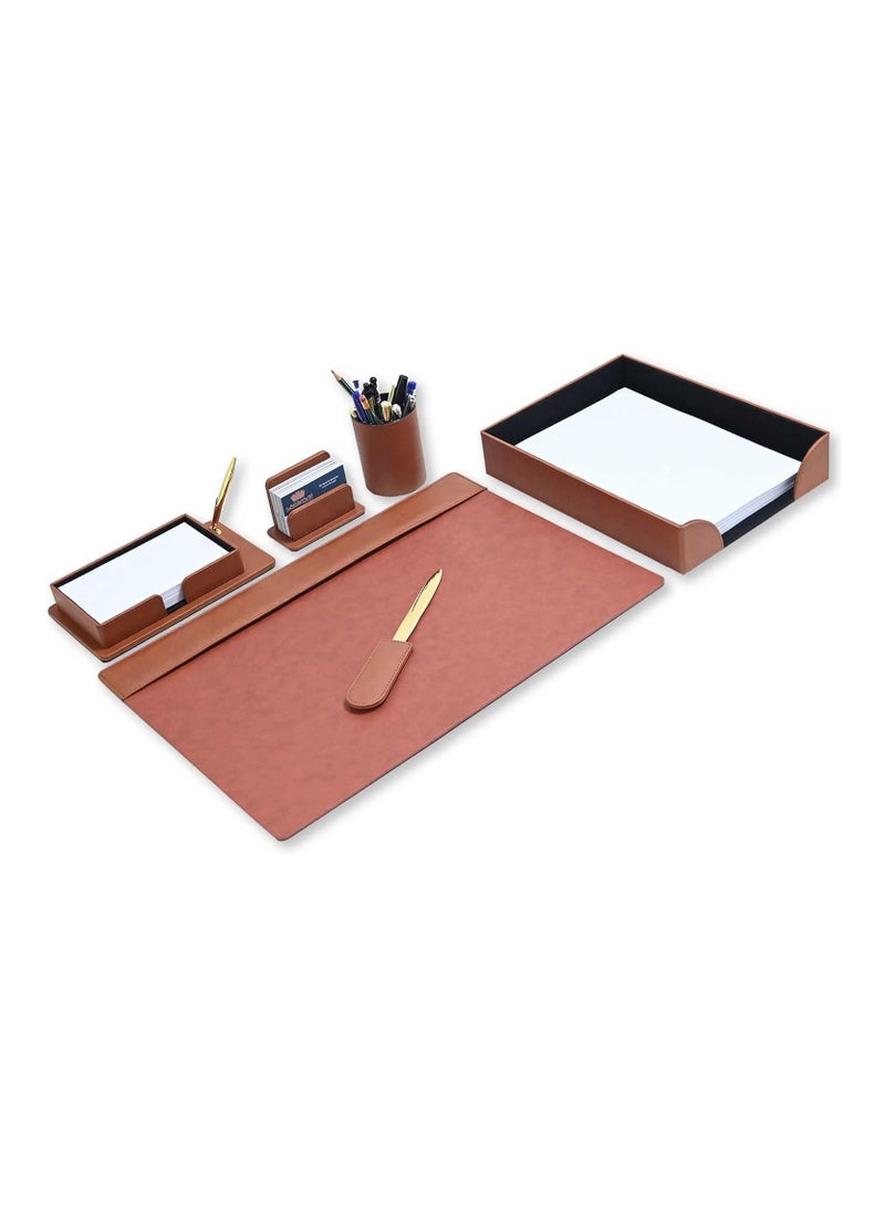 FIS طقم مكتب تنفيذي من 6 قطع من FIS مصنوع من مادة البولي يوريثان الإيطالية، لون بني - FSDS181BR - Image 2