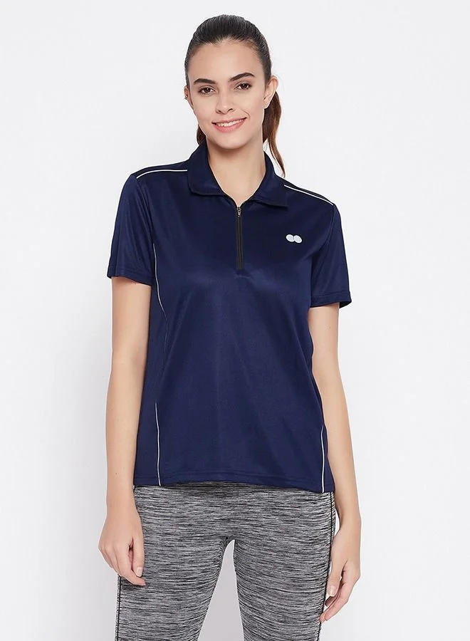 Clovia Clovia Comfort-Fit Active Polo T-shirt in Navy