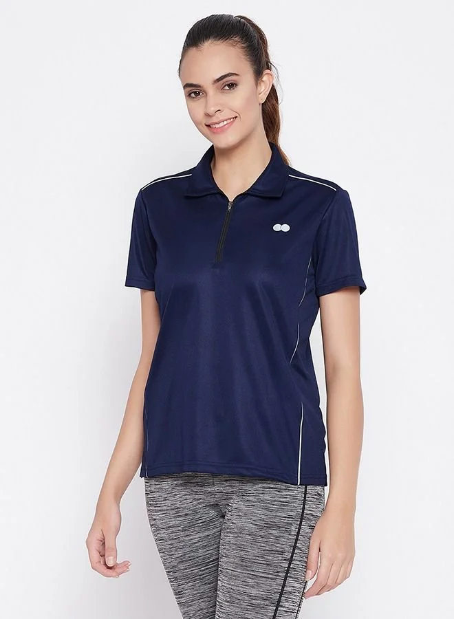 Clovia Clovia Comfort-Fit Active Polo T-shirt in Navy