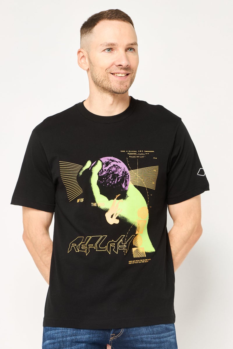 Replay Men Crew Neck Short Sleeve Graphic Print T-Shirt, Black - Image 1