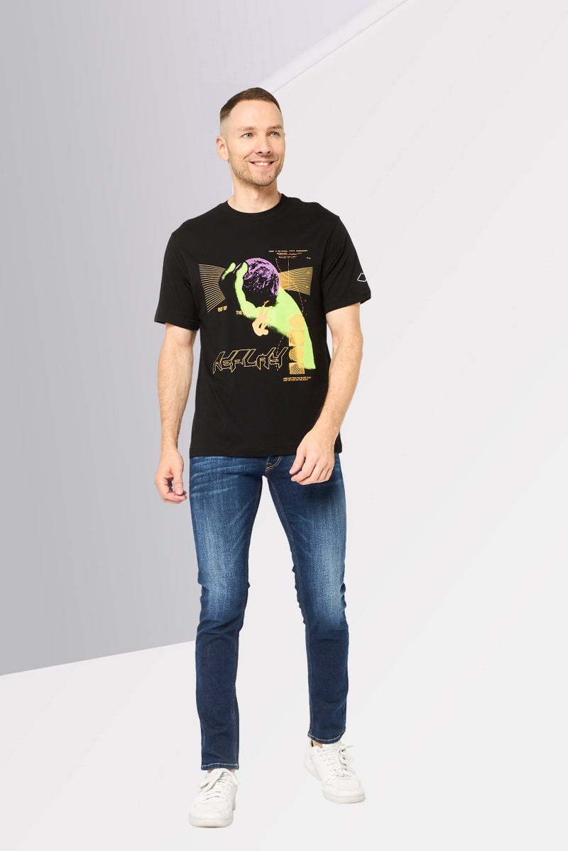 Replay Men Crew Neck Short Sleeve Graphic Print T-Shirt, Black - Image 2